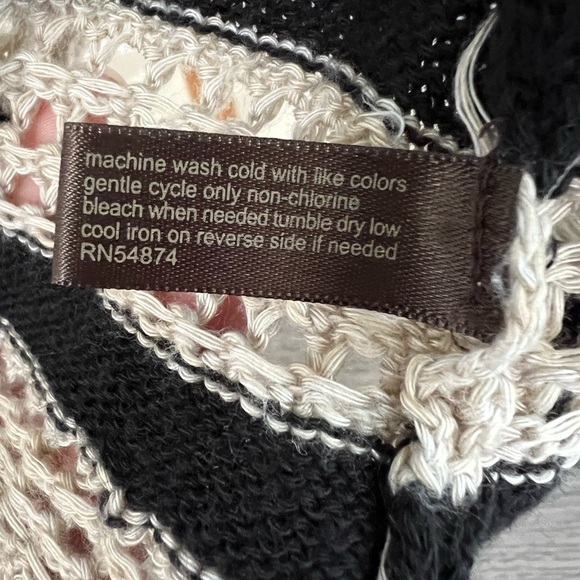 The Limited Cream Yellow Black Striped Open Front Belted Cardigan Sweater sz Med - Picture 3 of 9